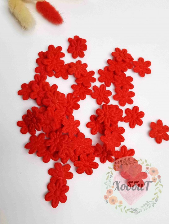 Цветочки тканевые 2 см (красный), 20штук